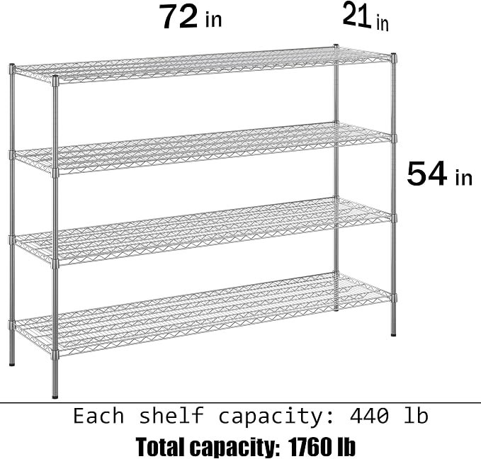 21" Deep x 72" Wide x 54" Height Wire Shelving Kit | 4-Tier | NSF Commercial - Image 3
