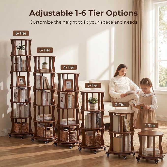 Rotating Bookshelf Tower 6 Tier Corner Bookshelf 360° Spinning Bookshelf | - Image 6