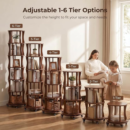 Rotating Bookshelf Tower 6 Tier Corner Bookshelf 360° Spinning Bookshelf | - Image 6