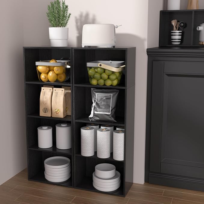 Wooden 4 Cube Storage Organizer, 4 Tier Tall Modern Bookshelf Freestanding - Image 5