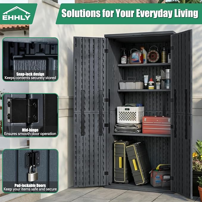EHHLY Heavy Duty Tall Storage Cabinet Outdoor Weatherproof, 28 Cuft Garage - Image 5
