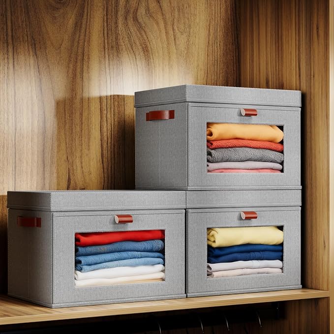 2-Pack Large Storage Bins with Lids, Stackable&Collapsible Closet Storage Bins - Image 8