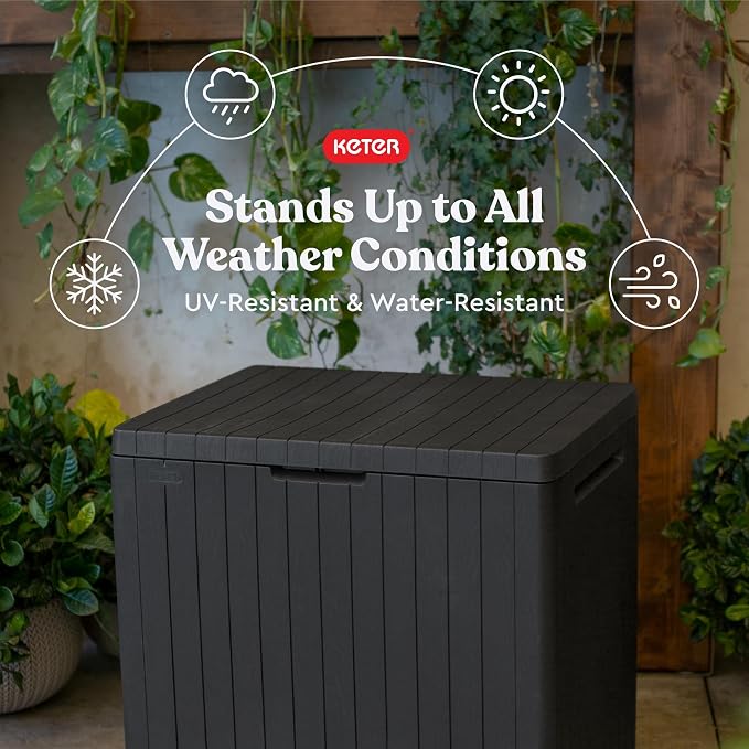 Keter City 30 Gallon Resin Outdoor Storage Box and Patio Furniture Side Table - Image 5