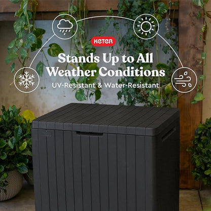 Keter City 30 Gallon Resin Outdoor Storage Box and Patio Furniture Side Table - Image 5