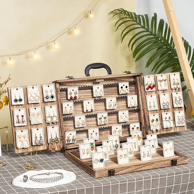 Earring Display for Selling, Portable Wood Jewelry Display Case, Large Capacity - Image 2