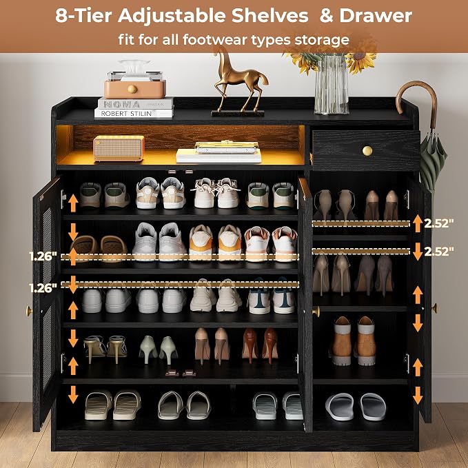 LIKIMIO Rattan Shoe Storage Cabinet, 30 Pairs 6-Tier Shoe Cabinet Storage - Image 3