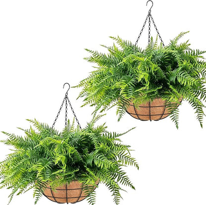 Fake Hanging Plants Fern Baskets, Artificial Ferns by PIKAMAO