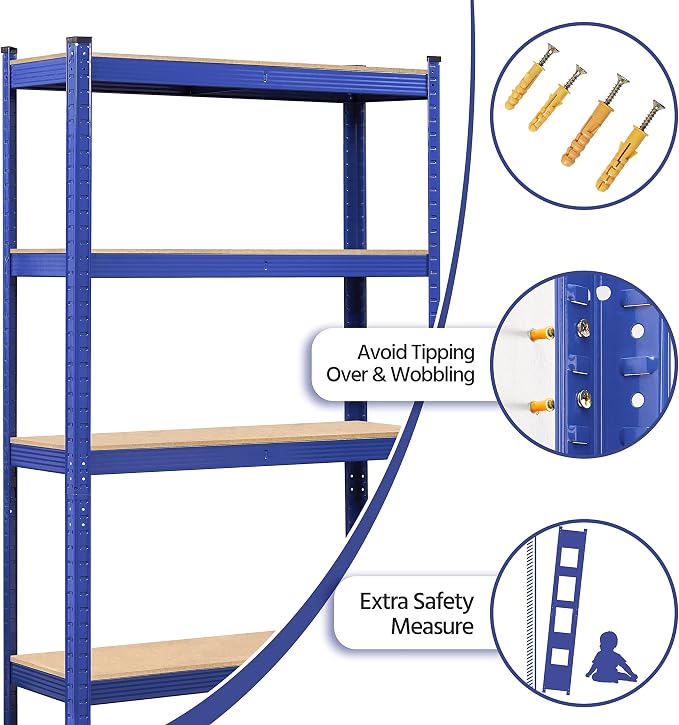 Yaheetech 5-Tier Heavy Duty Storage Shelves 35.5" W x 12" D x 71" H Blue | - Image 7