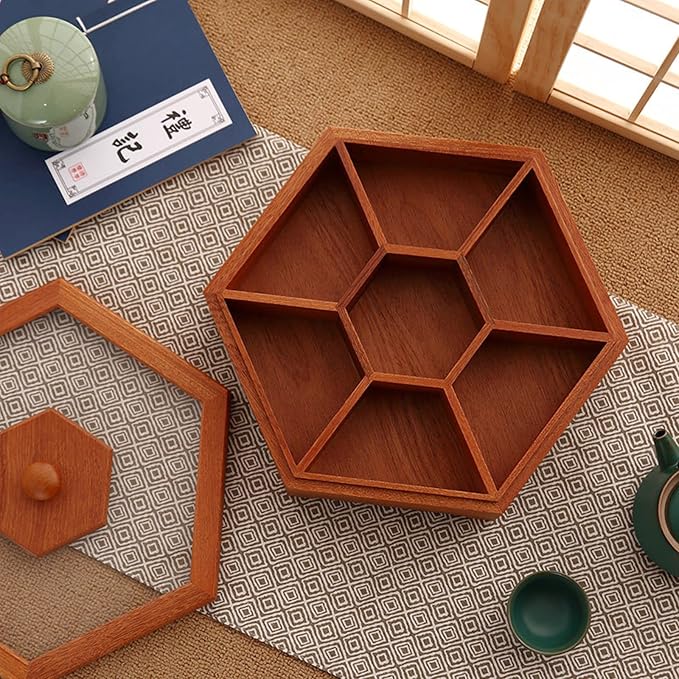 Solid Wood Box Chinese Divided Grid Dried Fruit Tray Vintage Ornament - Image 2