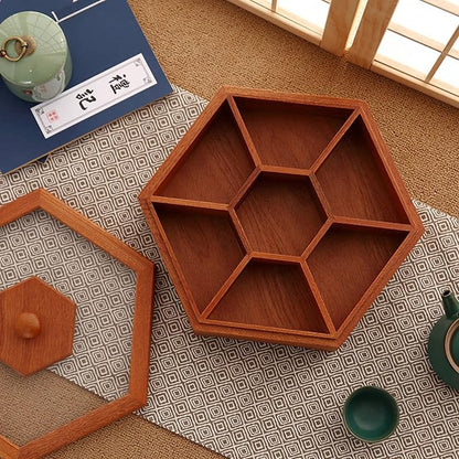 Solid Wood Box Chinese Divided Grid Dried Fruit Tray Vintage Ornament - Image 2