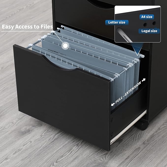 QDSSDECO 3 Drawer Mobile File Cabinet, Rolling Vertical Filing Cabinet fits A4 - Image 4