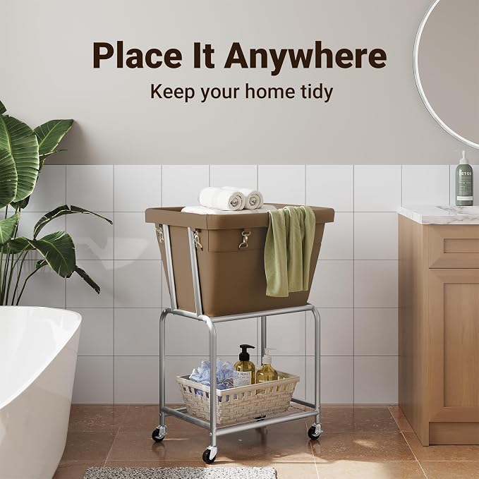 ELYKEN Laundry Cart with Wheels, Rolling Laundry Hamper with Removable Bag and - Image 7