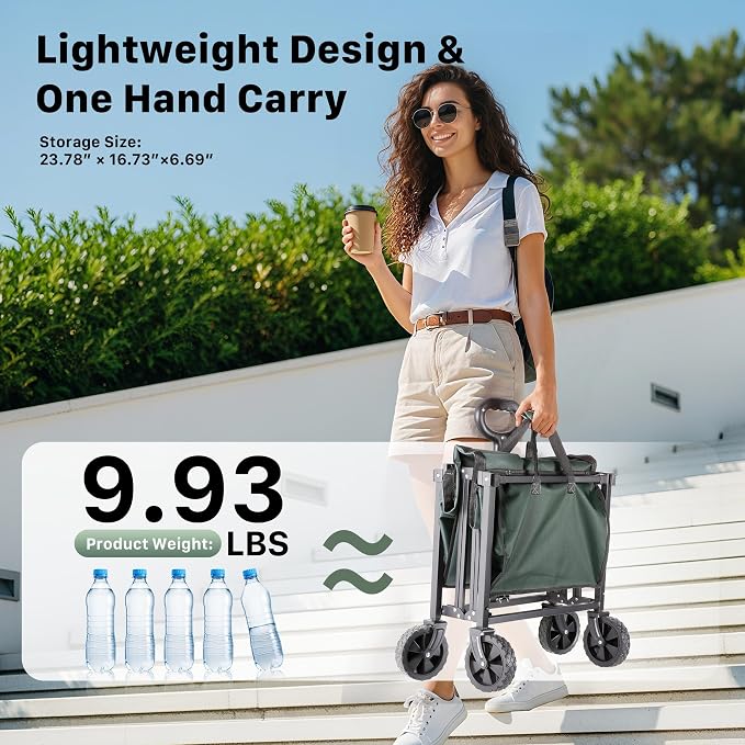 29.3" Collapsible Wagon Cart, 150L Heavy Duty Folding Utility Wagon - Image 4