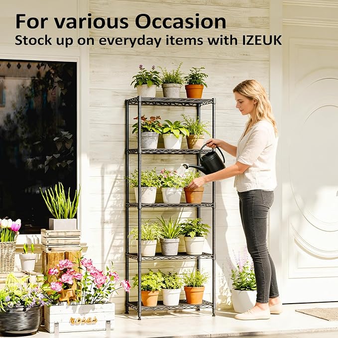 Wire Shelving Unit, 24” Metal Pantry Shelf, Adjustable Black Storage Rack | - Image 7