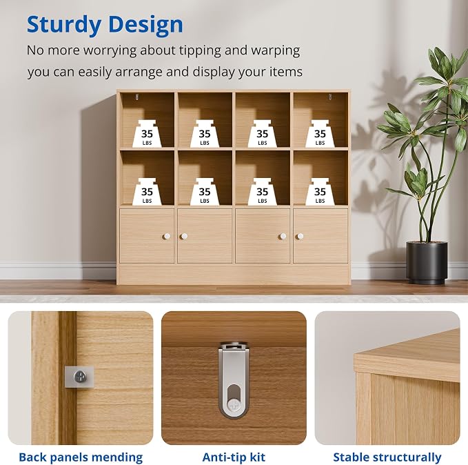 Cozy Castle Oak Wood Bookcase, 12 Cube Storage Organizer Shelf - Image 5