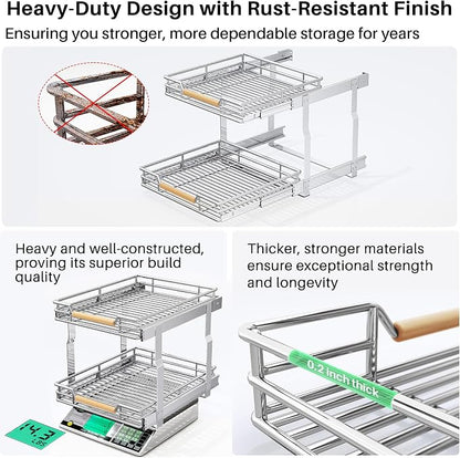 Pull out Cabinet Organizer, 2 Tiers 17"W X 21"D, Heavy Duty Smooth Sliding - Image 8