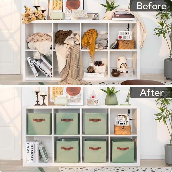 GRANNY SAYS 11 Inch Fabric Storage Cubes, Sage Green | Collapsible Cube Storage - Image 3