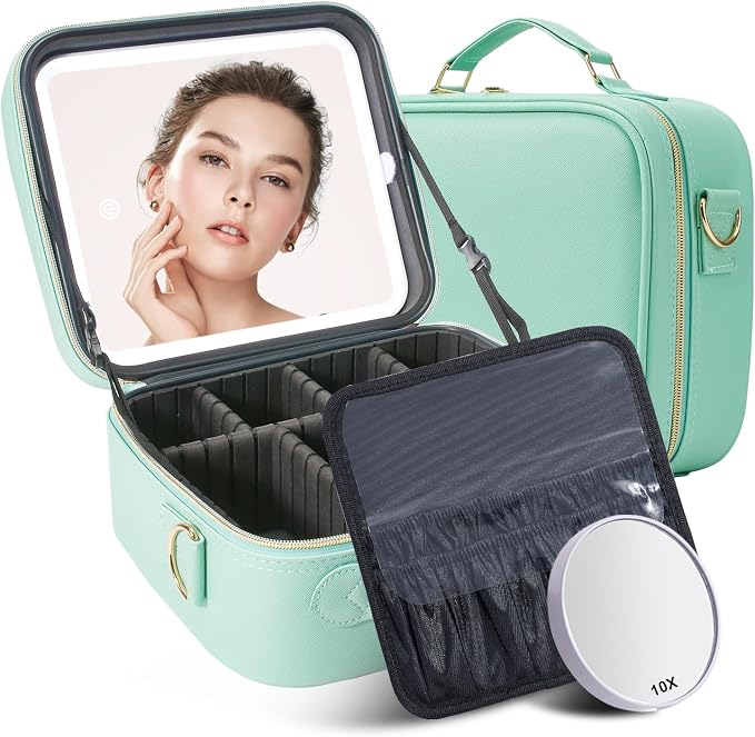 Mocado Travel Makeup Bag with LED Lighted Mirror, Travel Makeup Organizer by Mocado