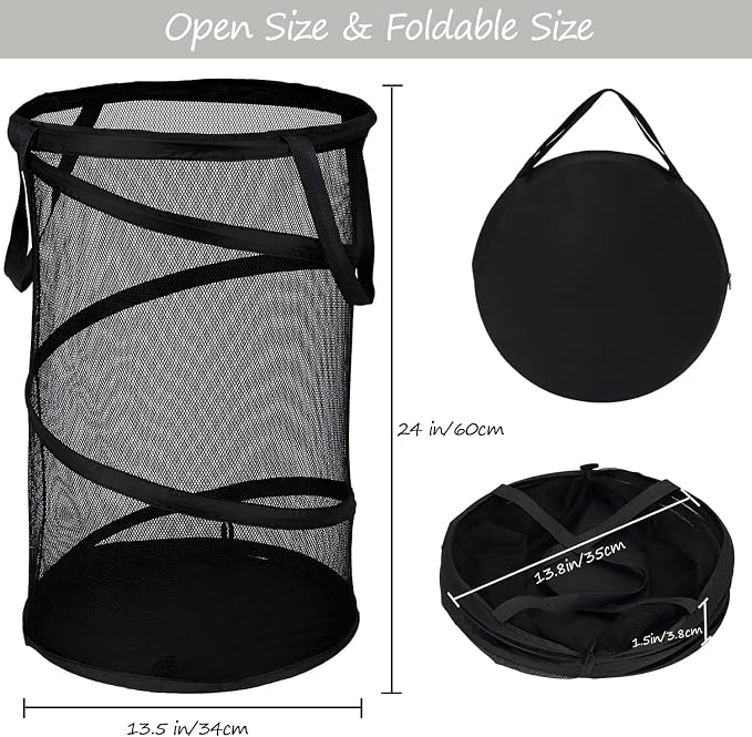 BATTOO 2 Pack Large Collapsible Laundry Basket Foldable Mesh Pop Up Hamper - Image 2