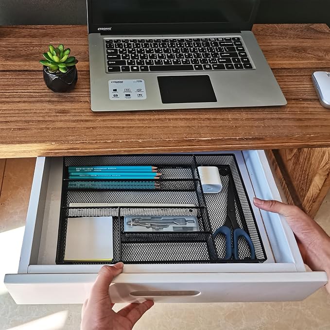 Metal Mesh Desk Drawer Organizer Tray, 6-Compartment Office Drawer Organizer - Image 6