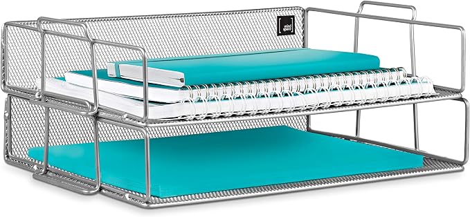 2 Tier Stackable Letter Tray | Paper Tray Desk Organizer | The Mesh Collection by Mindspace