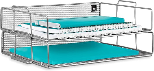 2 Tier Stackable Letter Tray | Paper Tray Desk Organizer | The Mesh Collection by Mindspace