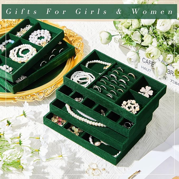 Junkin 18 Pcs Velvet Jewelry Tray, Stackable Jewelry Organizer Trays - Image 6