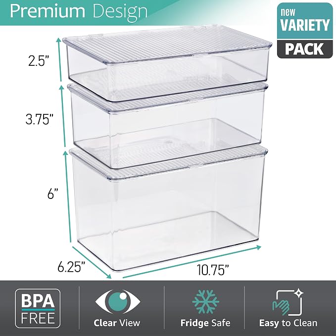 Sorbus 3 Pack Clear Plastic Storage Bins - Image 4