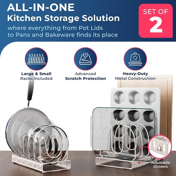 Better Things Home 14+ Dual Pan and Pot Lid Organizer Rack Set - Image 2