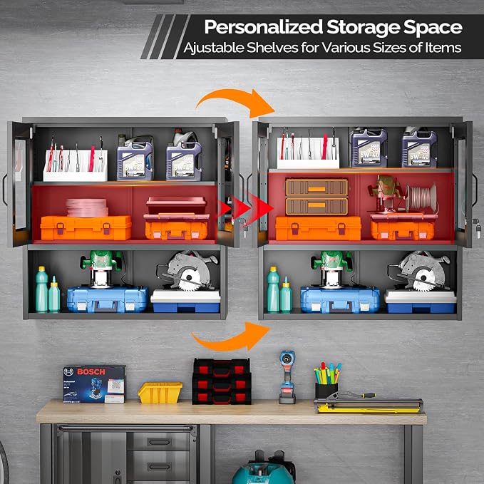 VINGLI Metal Wall Cabinet with Locking Glass Doors, Adjustable Shelf, Wall - Image 4