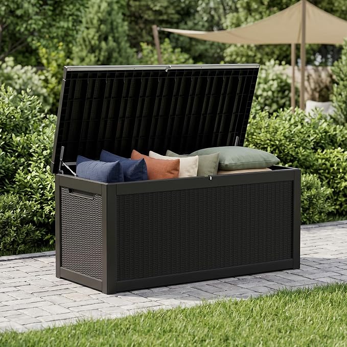 325 Gallon Outdoor Storage Box Waterproof, Large Deck Box Lockable Resin by Decksplore%E2%80%94BuiltforOutdoor