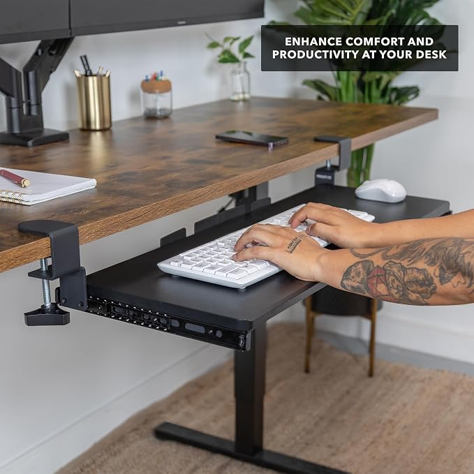Mount-It! 30” Extra-Wide Clamp-On Under Desk Keyboard Tray, Large Slide-Out - Image 7