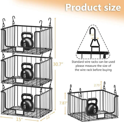 3-Pack Hanging Laundry Organizer, Stackable Wire Shelf Storage - Image 7