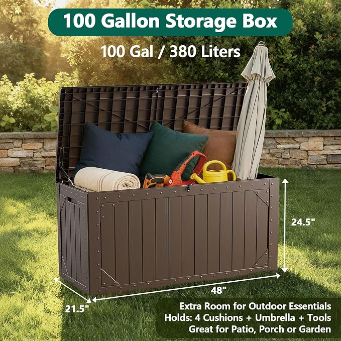 Outdoor Storage Box, 100 Gallon Deck Box Outdoor Storage Bench Outside - Image 5