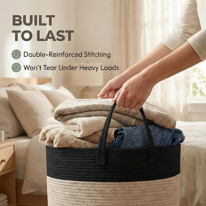 JMvicyroam 115L Extra Large Machine Washable Cotton Rope Blanket Basket | - Image 6