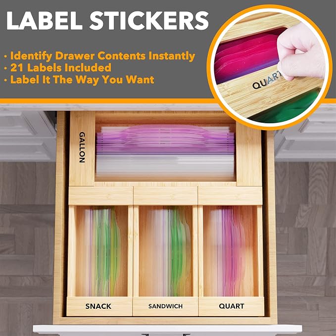 SpaceAid Bag Storage Organizer for Kitchen Drawer, Bamboo Organizer, Compatible - Image 4