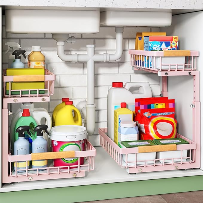 Kitstorack Under Sink Organizer, 2 Tier Under the Sink Storage, Slide out Pull by Kitstorack