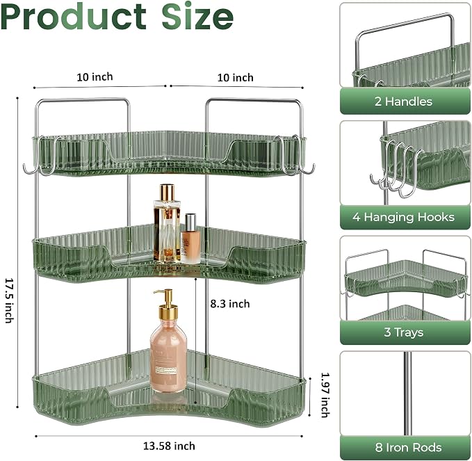 3-Tier Green Corner Organizer, PET Counter Storage - Image 2