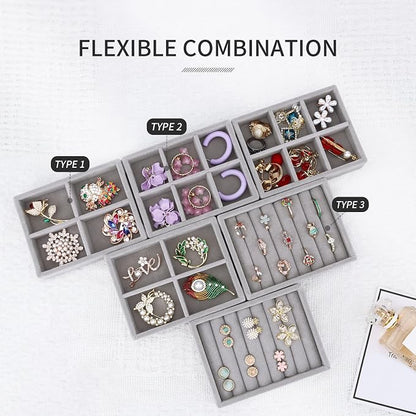 DesignSter Small Jewelry Tray, Velvet Jewelry Display Tray, Stackable Jewelry - Image 3