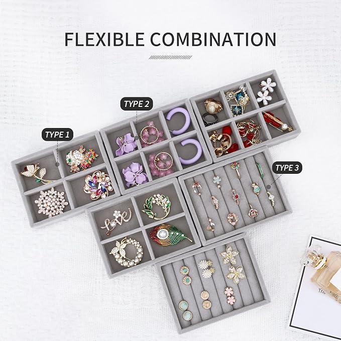 DesignSter Small Jewelry Tray, Velvet Jewelry Display Tray, Stackable Jewelry - Image 3