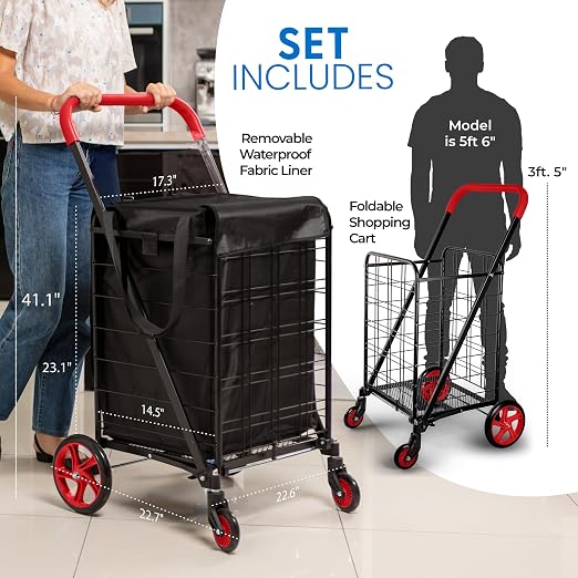 SereneLife Large Folding Utility Shopping Cart - Image 3