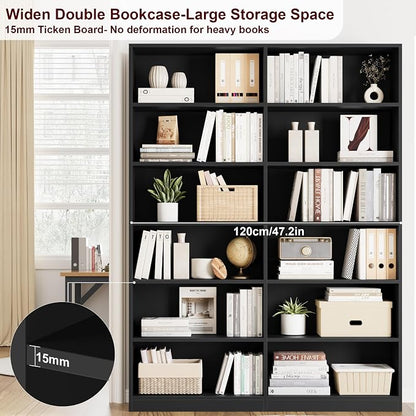 FACBOTALL Bookshelf and Bookcase, 6-Tier Double Wide Bookshelves, Freestanding - Image 6