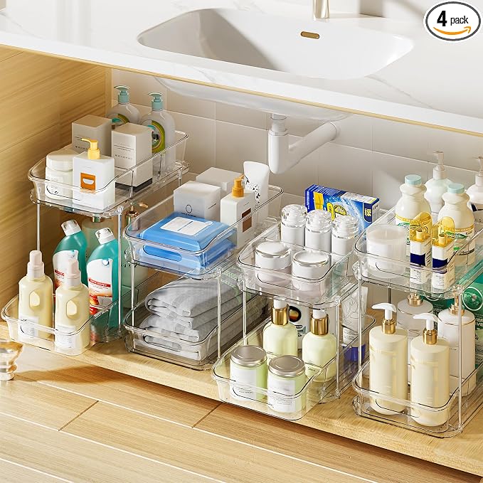 Delamu 2-Tier Under Sink Organizers and Storage, Pull Out Kitchen Pantry by DELAMU