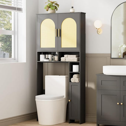 Homhedy Wooden Over The Toilet Storage Cabinet, Natural and Black | Bathroom by Homhedy
