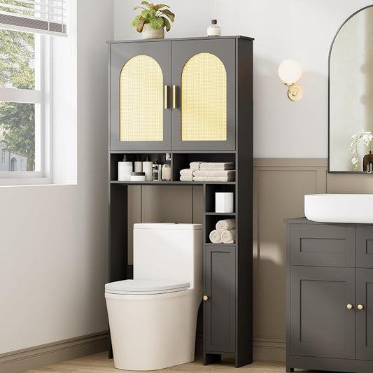 Homhedy Wooden Over The Toilet Storage Cabinet, Natural and Black | Bathroom by Homhedy