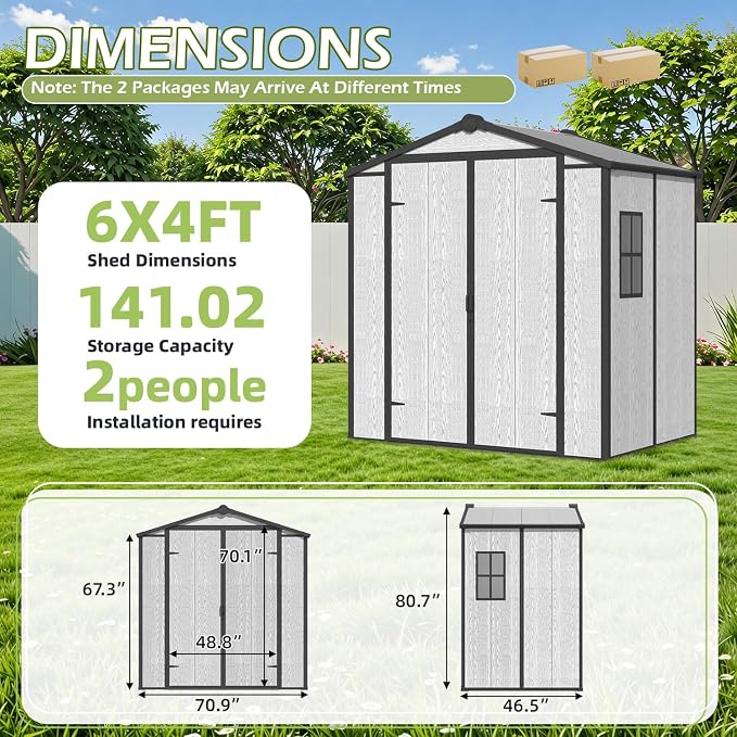 6x4 FT Plastic Outdoor Tool Shed, All-Weather Resin Garden Shed - Image 2