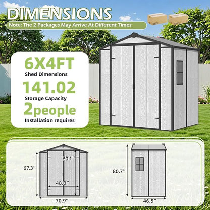 6x4 FT Plastic Outdoor Tool Shed, All-Weather Resin Garden Shed - Image 2