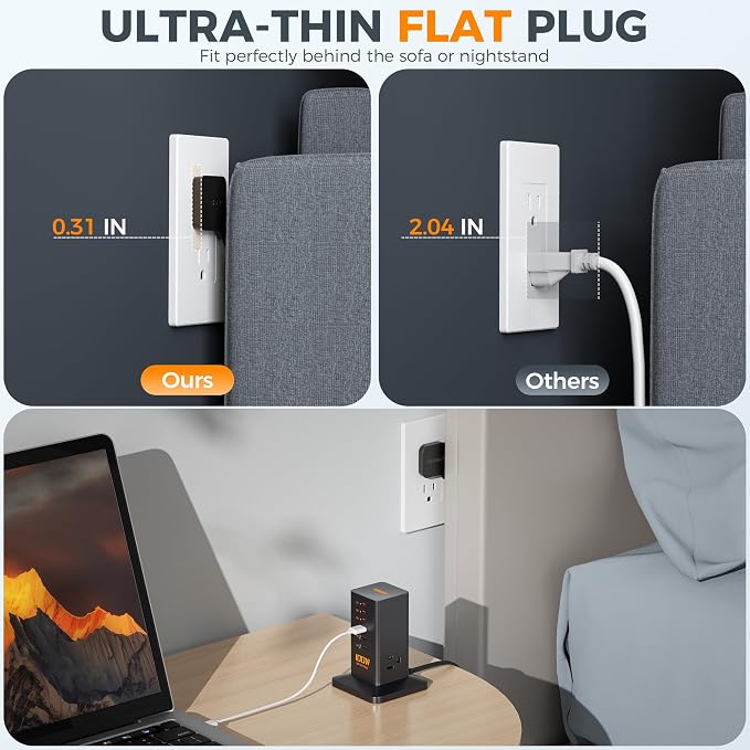 Charging Station PD 100W, TESSAN 9-in-1 USB C Power Strip - Image 2