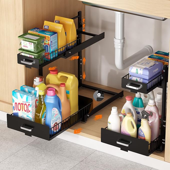 Under Sink Organizer, 2 Tier Slide Out Kitchen Cabinet Organizers by LIAISIMI