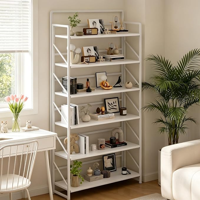 JSB 6 Tier No Assembly Folding Bookshelf, 30.3" Wide Foldable Storage Bookcase - Image 6